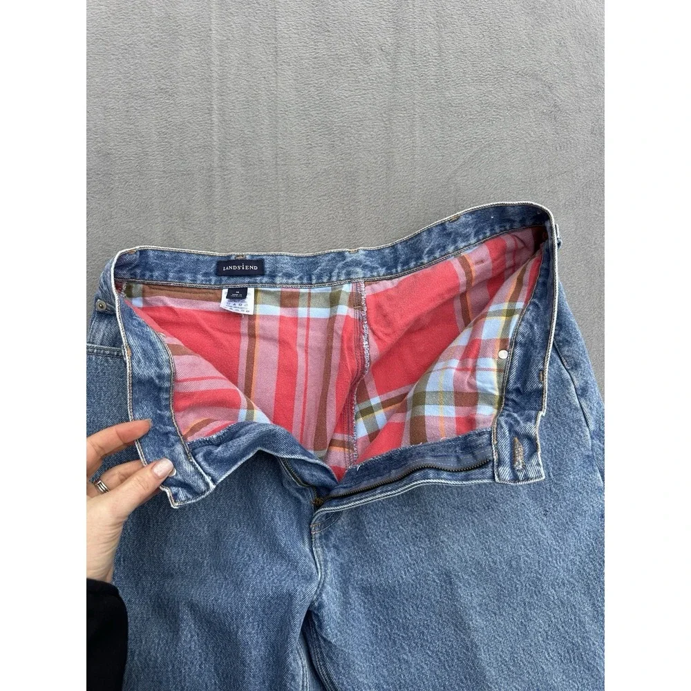 VTG 90s Lands' End Square Rigger Plaid Flannel Lined Jeans Denim Mens 36x31.5